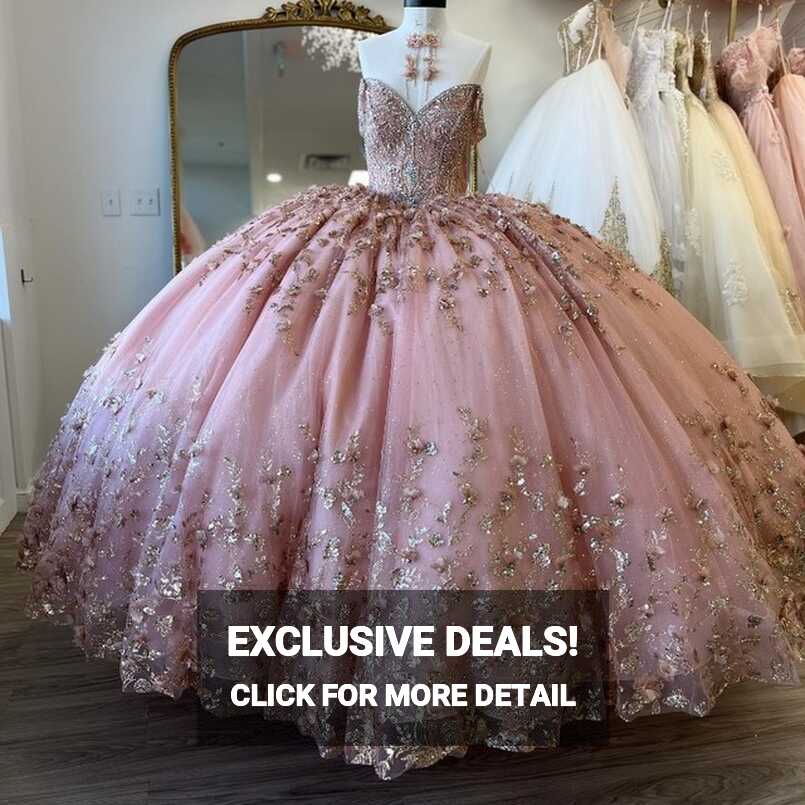 Sparkly Pink Princess Quinceanera Dresses Ball Gown Glitter Gold ...