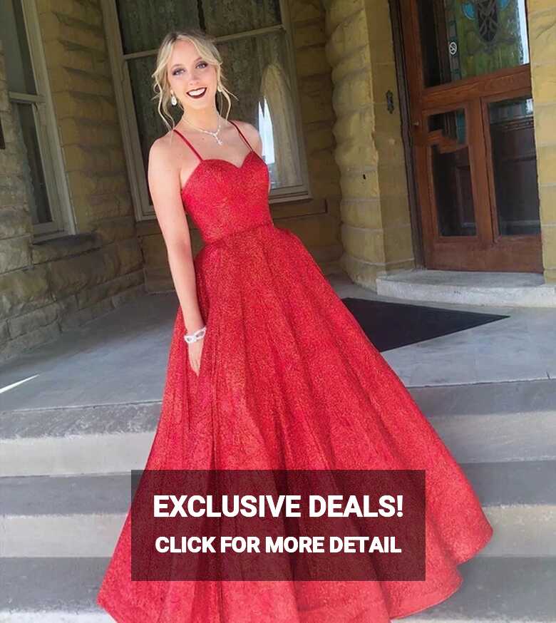 Sparkly Red 2022 Prom Dresses A Line Spaghetti Straps Lacing Back ...