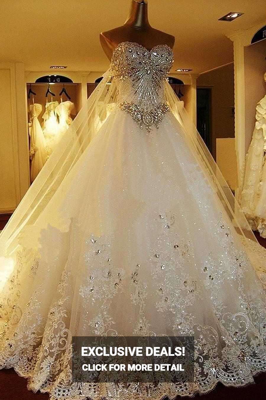 Sparkly Rhinestone Lace A line Wedding Dresses, 2017 Luxurious ...