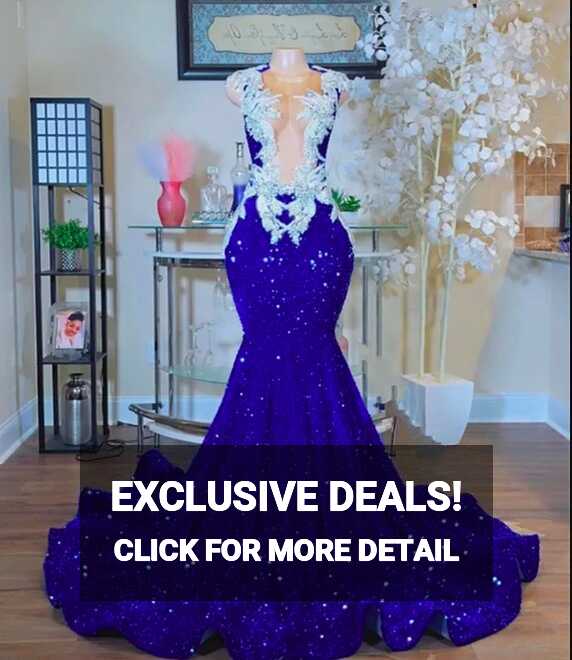 Sparkly Royal Blue Mermaid Prom Dress 2023 Crystal Rhinestones ...