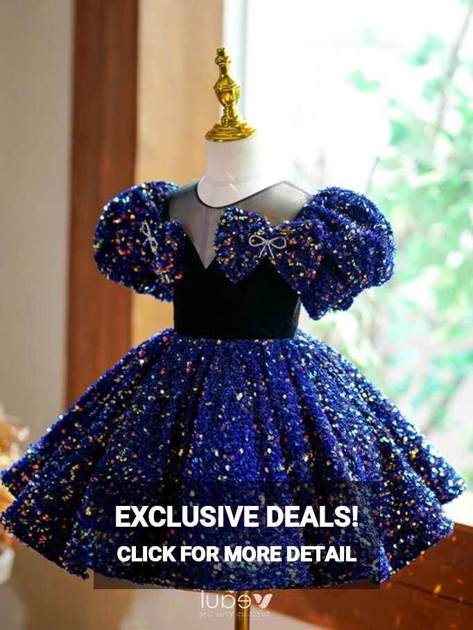 Sparkly Royal Blue Sequins Short Birthday Flower Girl Dresses 2023 ...