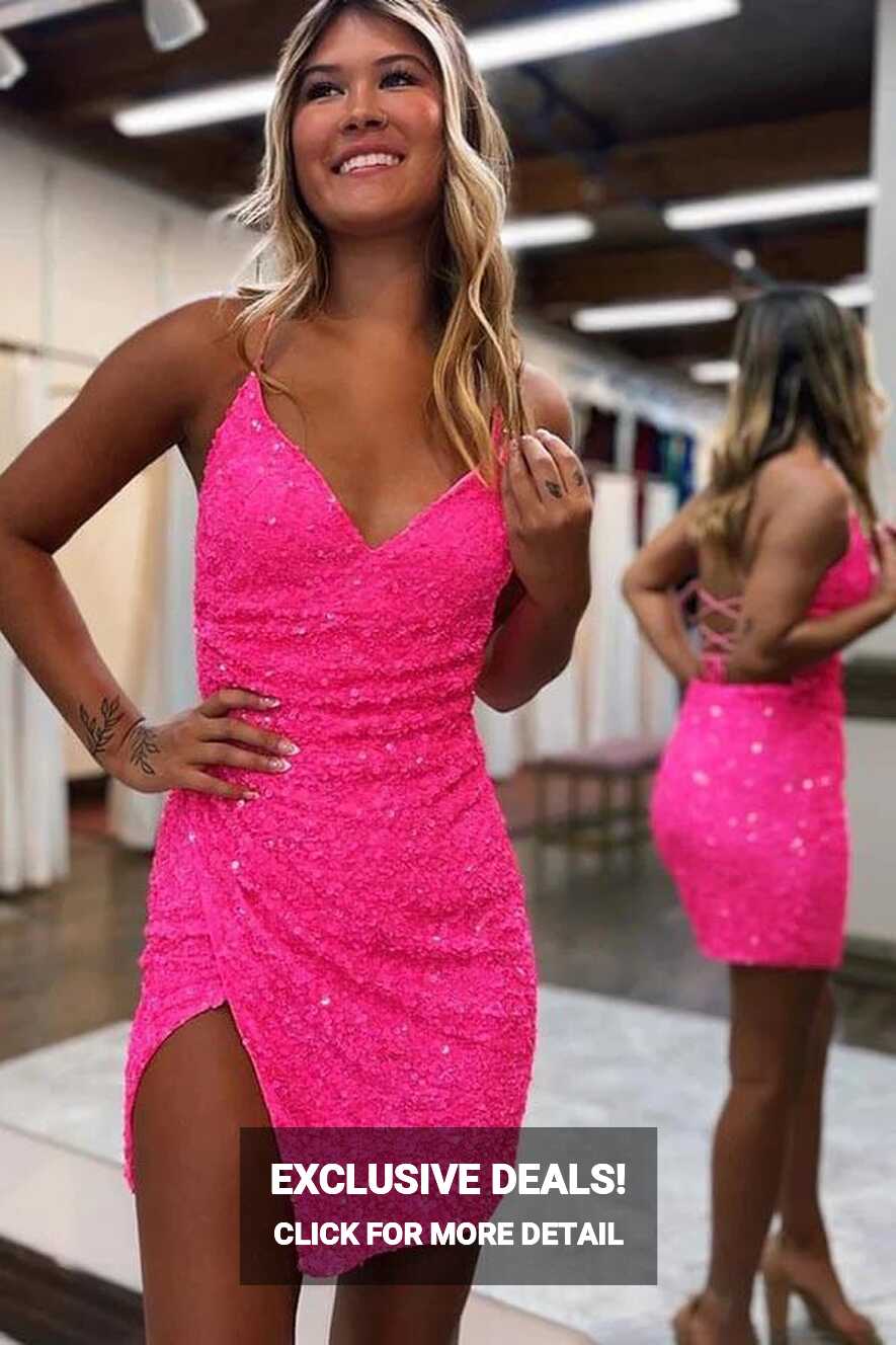 Sparkly Sequins V-neck Short Homecoming Dress, MH604 | Musebridals.com