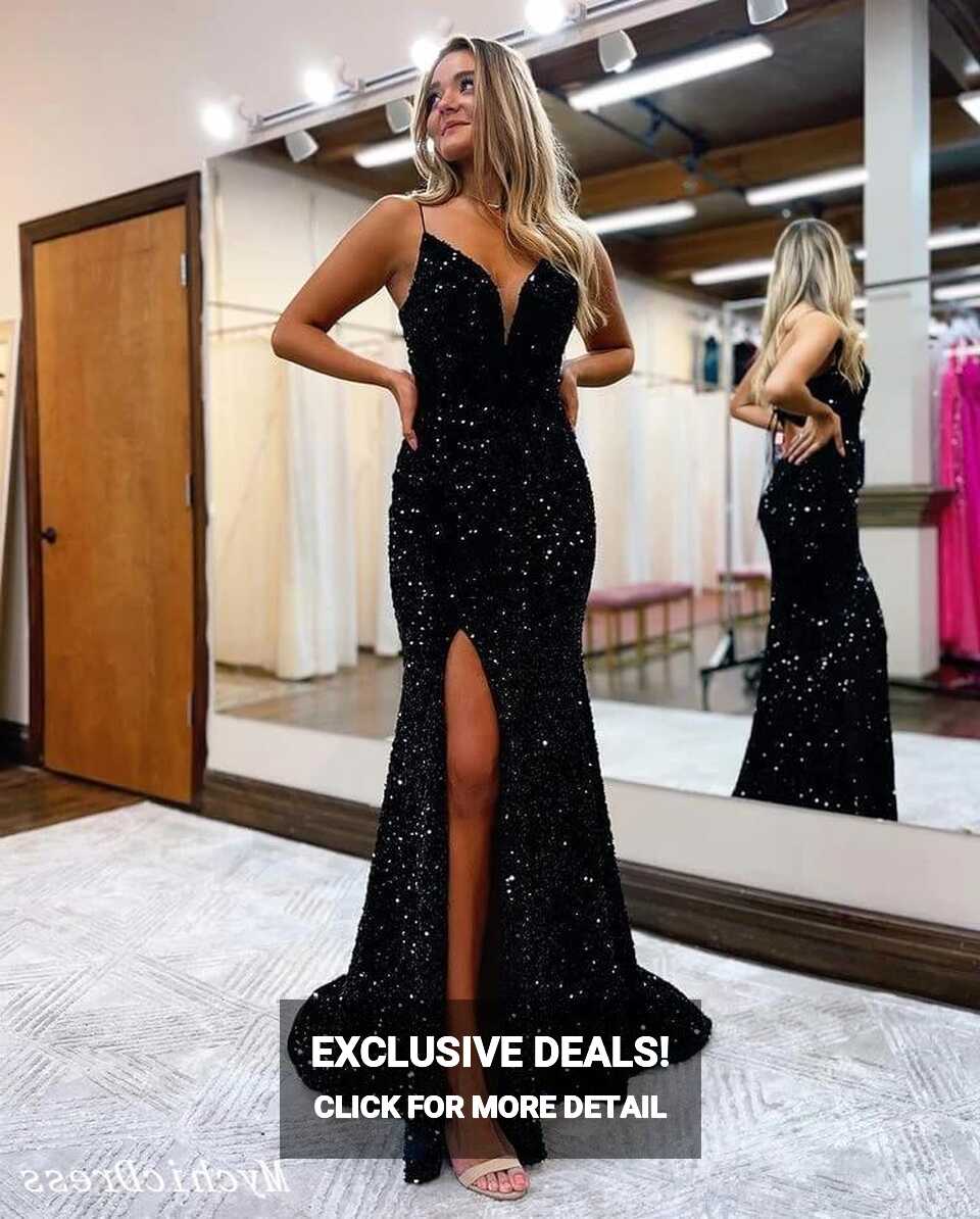 Sparkly V-Neck Tight Prom Dresses Backless Long Formal Wear for ...