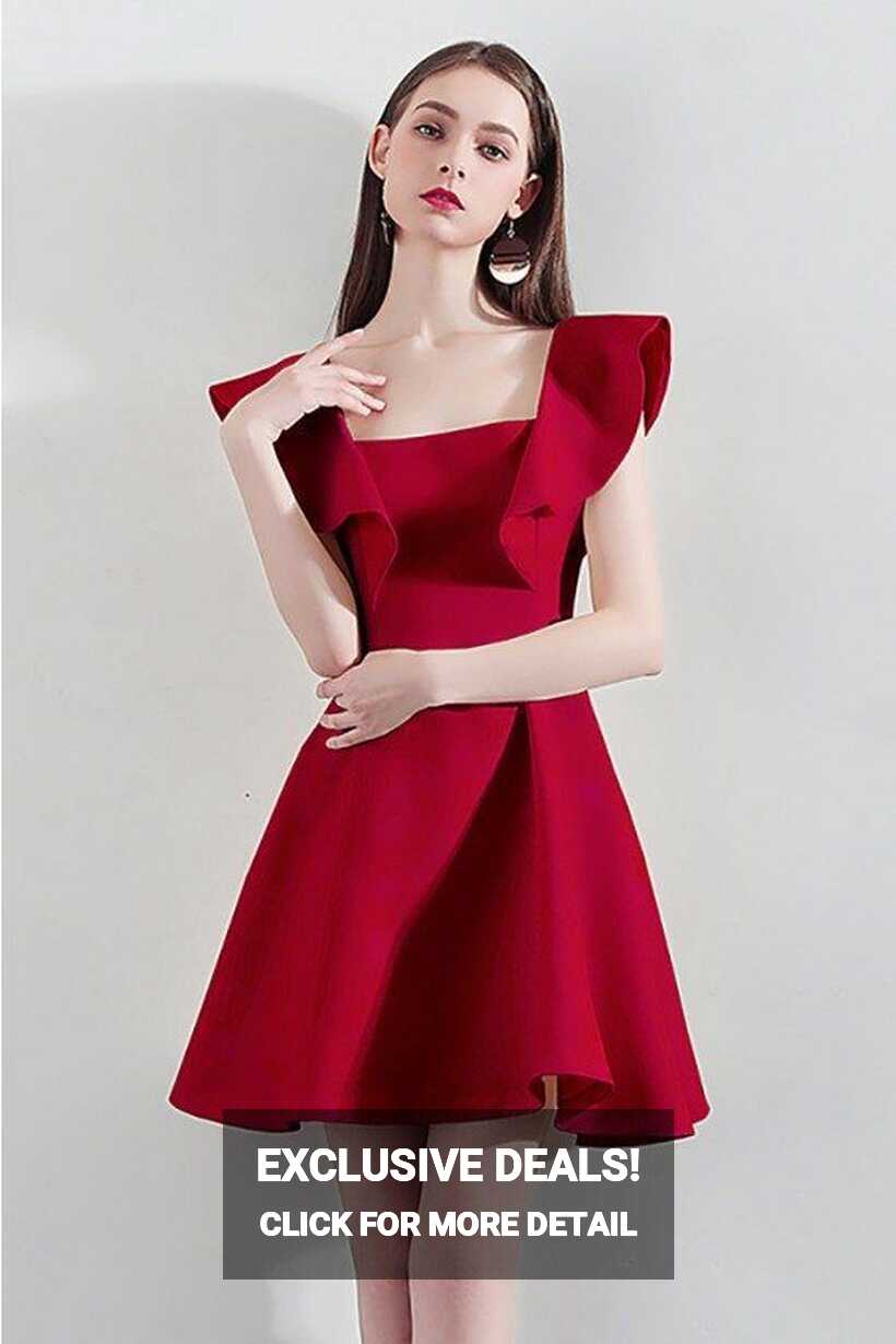 Special Red Square Neck Aline Party Dress For Semi Formal