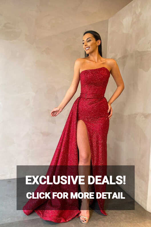 Special Strapless Sexy Front Slit Evening Dress Red Long – Ballbella