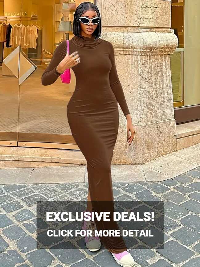 Split Hooded Dress Casual Solid Long Sleeve Bodycon Dress - Temu