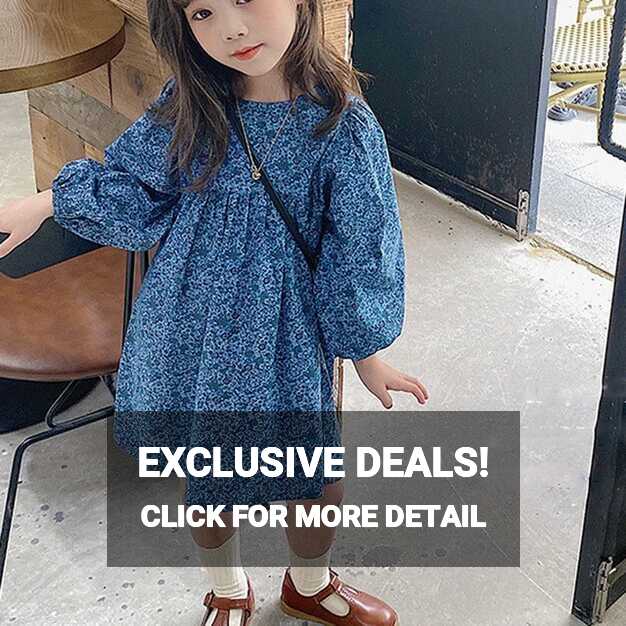 Spring Summer Girls&#39; Dress Korean Style Long Puff Sleeve Floral ...