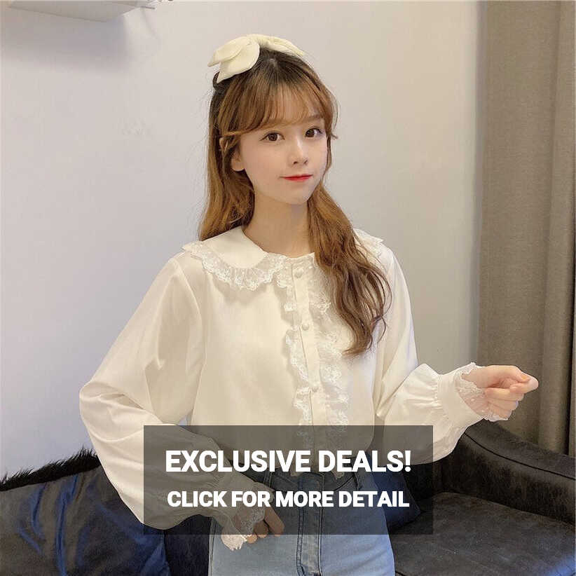 Spring Sweet Girls Tops Long Sleeve Shirts Blouse Lace Doll Collar ...