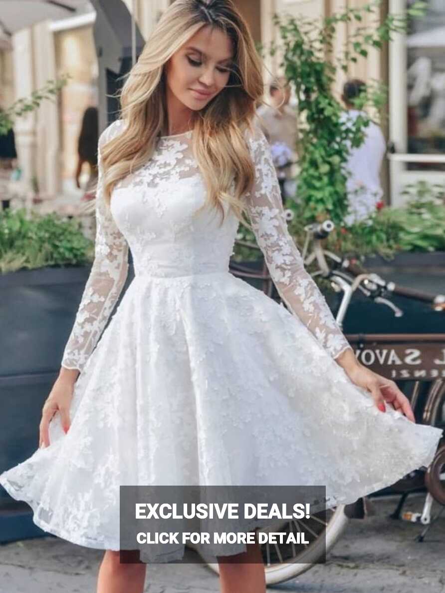 Spring Women Elegant White Overall Lace O-neck Long Sleeve Puffy ...