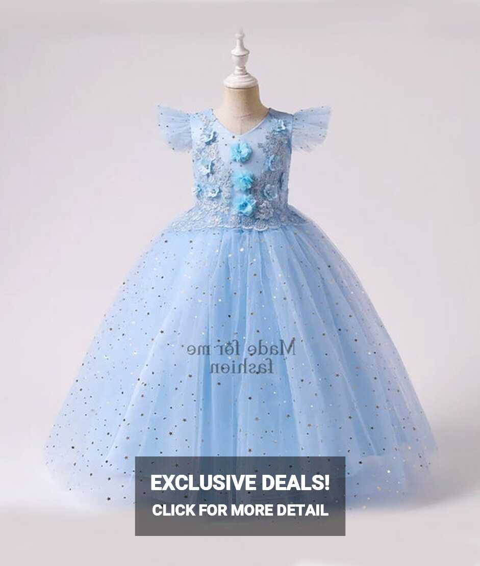 Starry Mesh Gown Girls Dress Birthday Party Wedding 5 6 7 8 9 10 ...