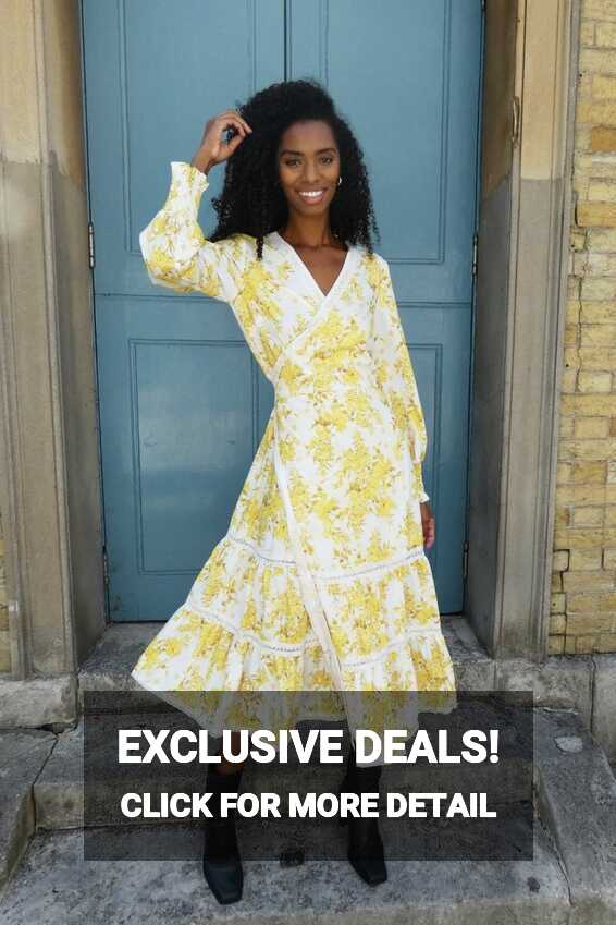 Stella Yellow Floral Midi Wrap Dress - Sale from Yumi UK