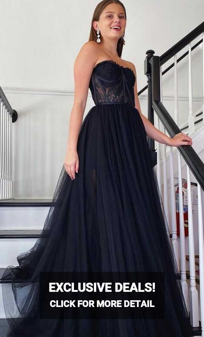 Strapless Black Prom Dresses Long, Sexy Graduation School Party ...