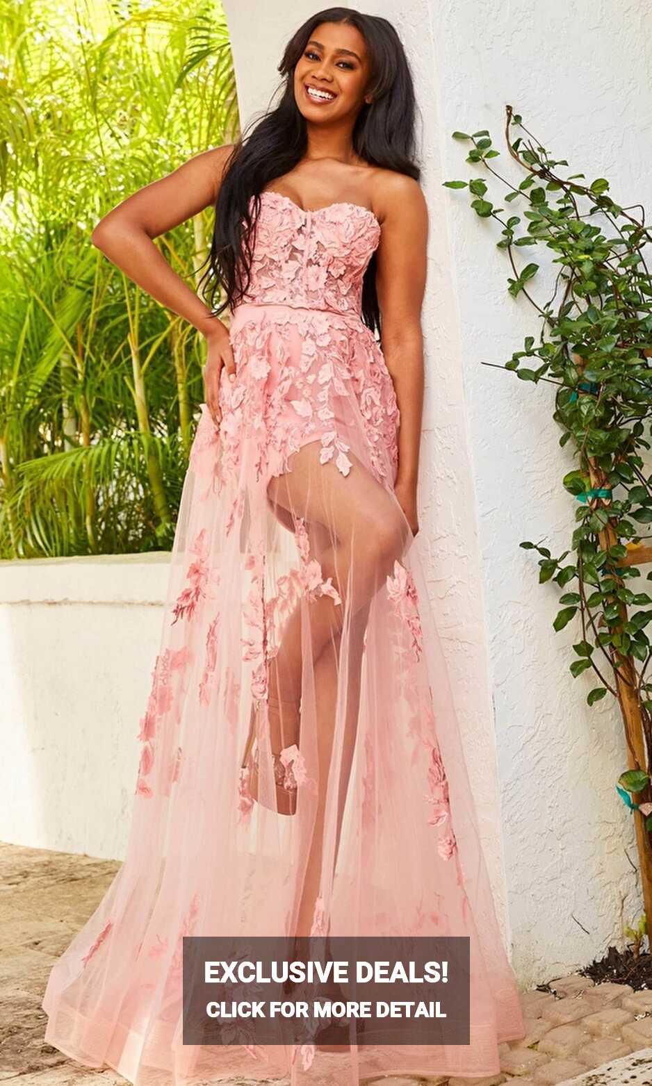 Strapless Jovani Sheer Sexy Prom Dress 02845 -PromGirl