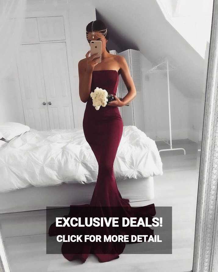 Strapless Maroon Mermaid Evening Prom Dresses, Long Simple Party Prom