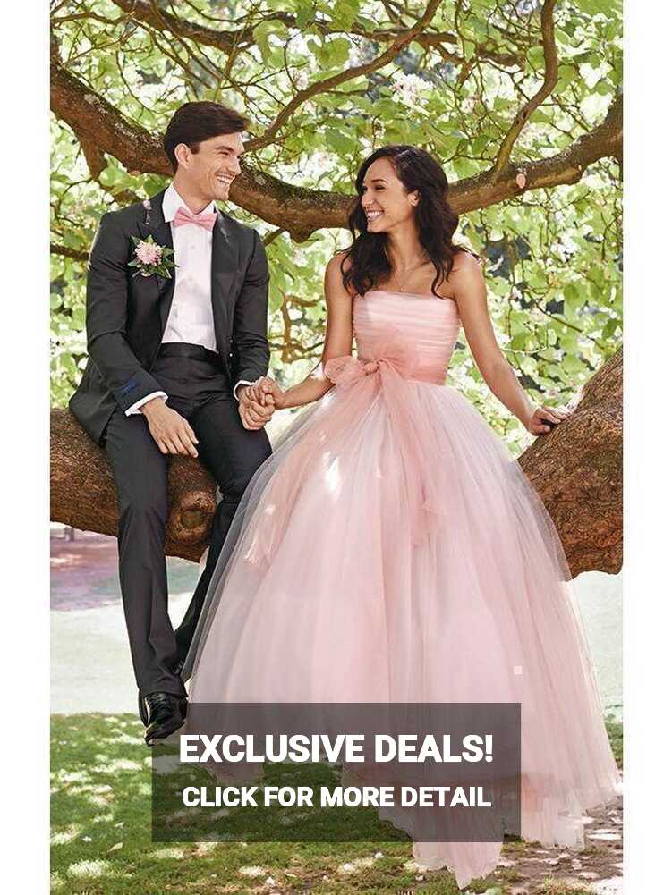 Strapless Pink Ball Gown Wedding Dresses with Sash Simple Tulle ...