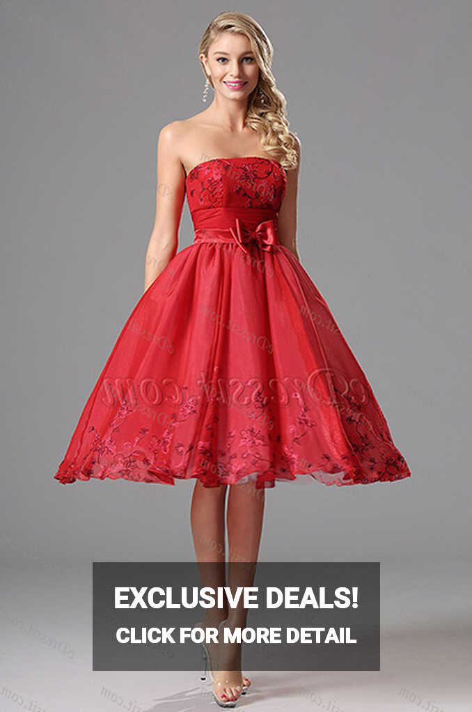 Strapless Tea Length Red Cocktail Dress Party Dress (X04135102 ...