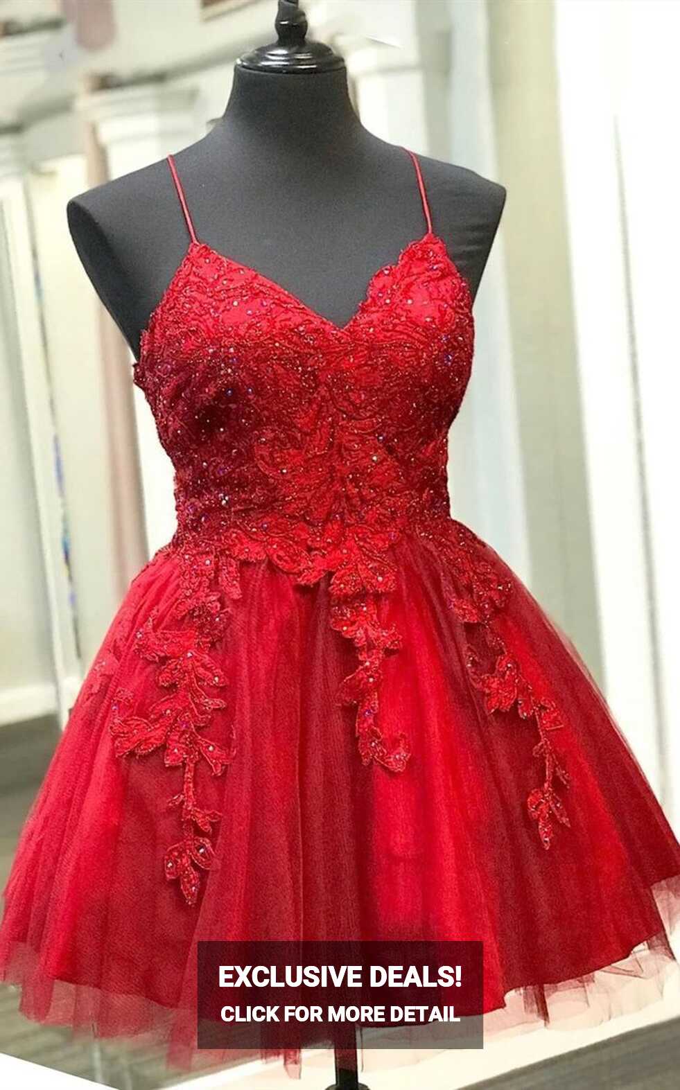 Strappy Lace Appliqued Red Short Homecoming Dress | Mezunlar ...