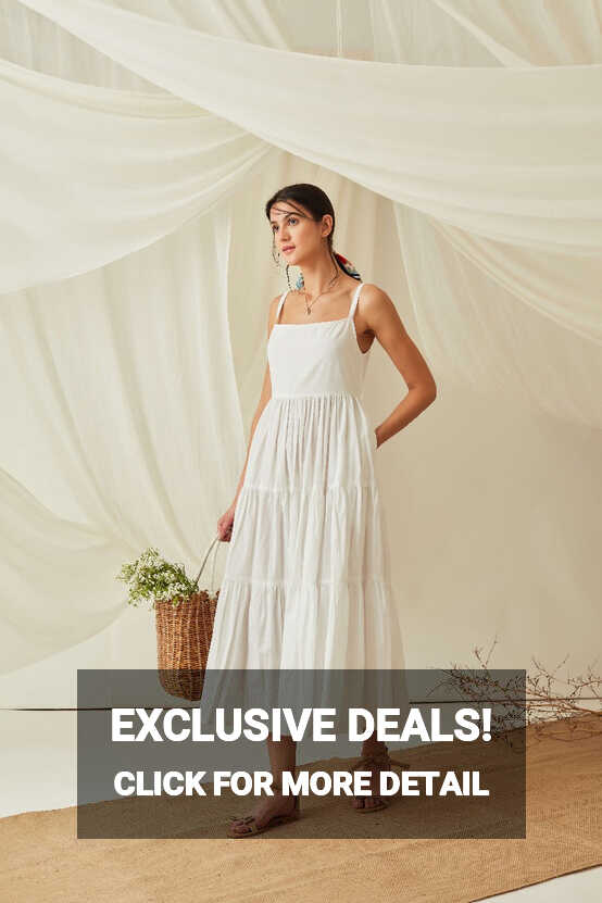 Strappy tiered cotton poplin maxi dress-Marshmallow White