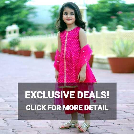 Stripe Print Sleeveless Pink Salwarkameez Sets - 2-3 Years