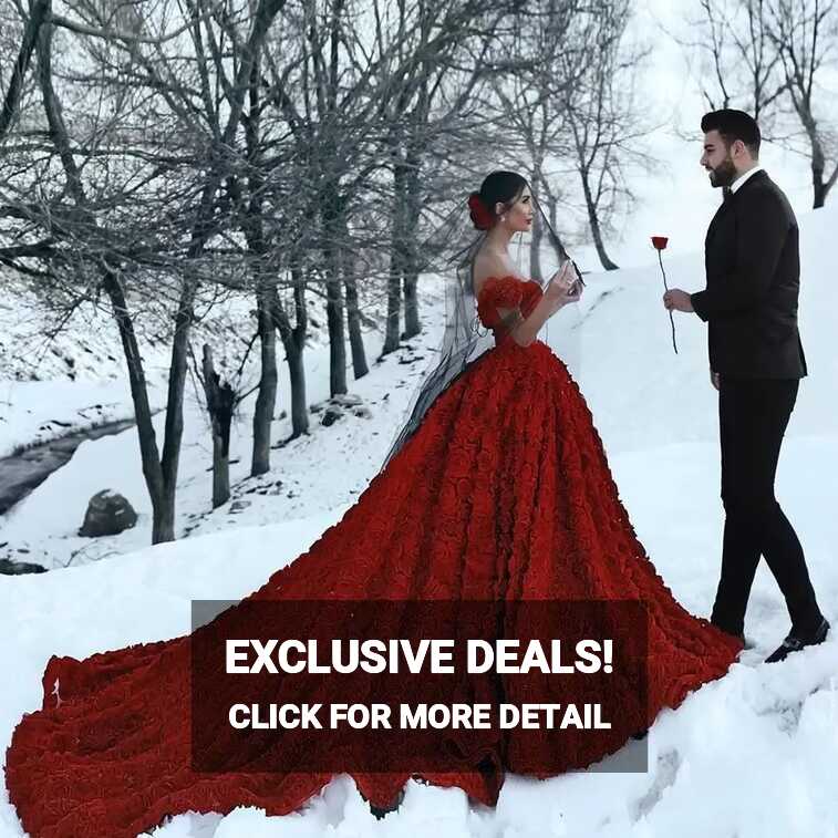 Stunning 2022 Dark Red Red Ballgown Wedding Dress With 3D Rose ...