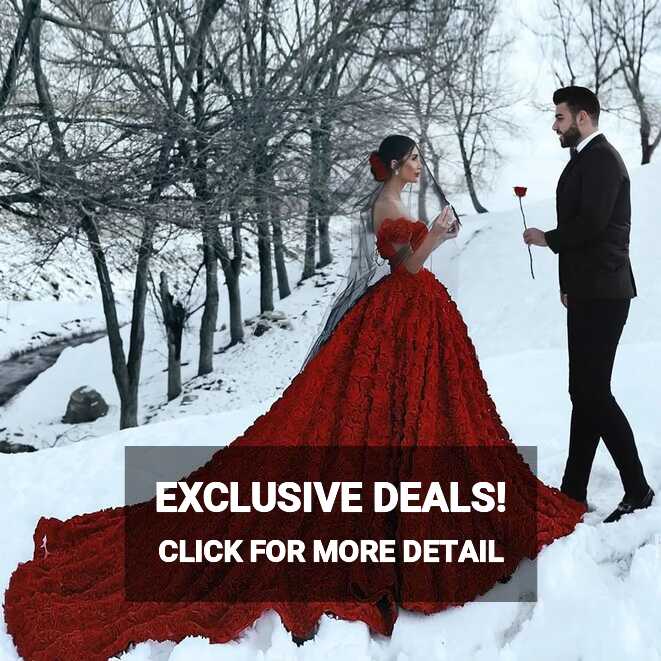 Stunning Dark Red Off Shoulder Red Gown For Wedding With 3D Rose ...