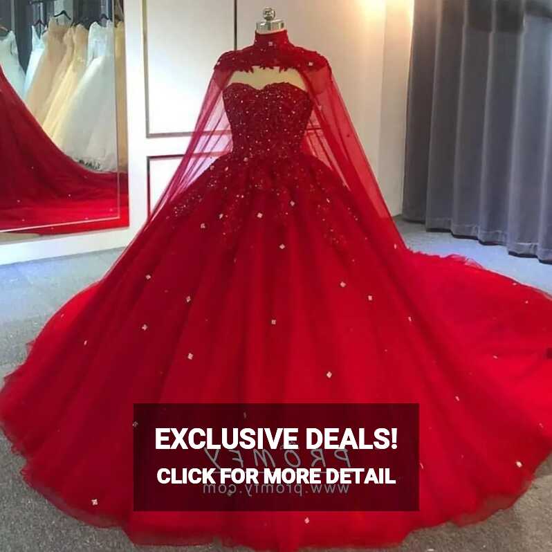 Stunning Red Beaded Lace Appliques Princess Ball Gown - Promfy