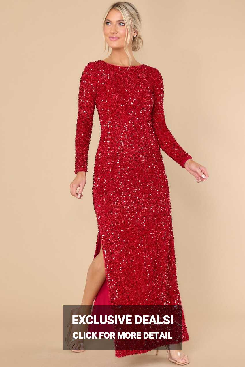 Stunning Ruby Red Sequin Long Sleeve Dress - Maxi Dresses | Red Dress