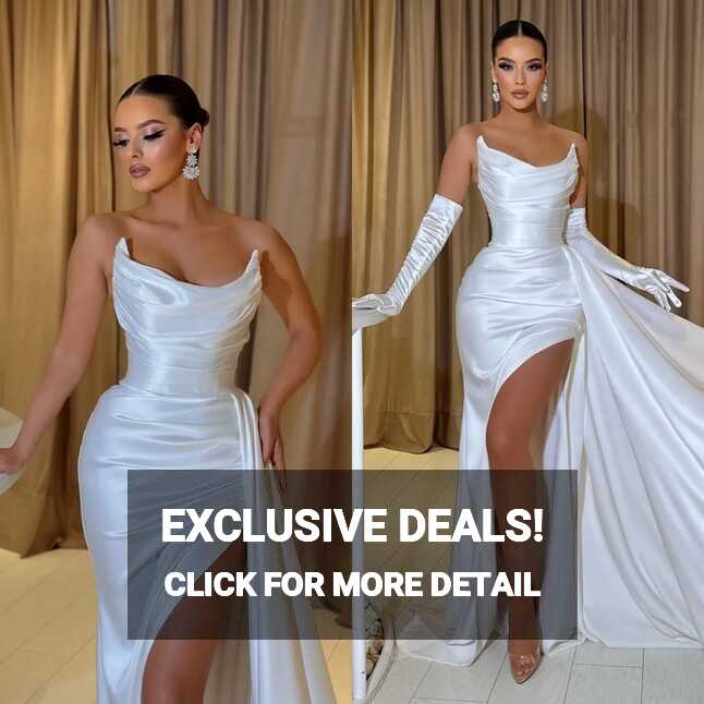 Stunning White Strapless Classy Evening Dress With Side Slits And ...