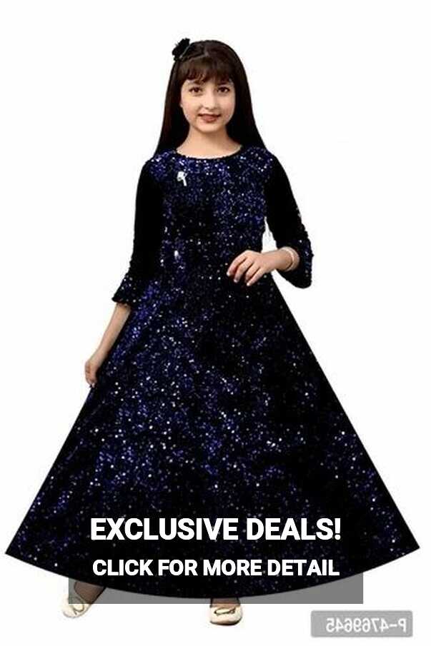 Stylish Blue Silk Self Pattern A-line Dress For Girls - 11-12 ...