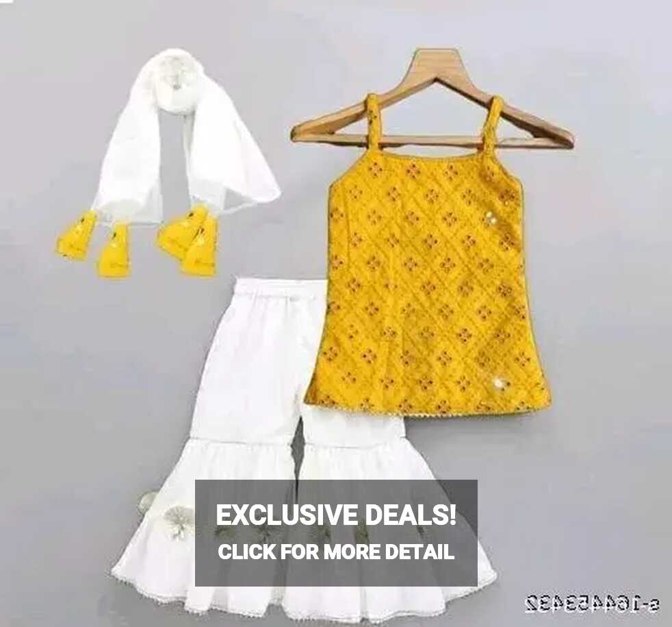 Stylish Cotton Embroided Sleeveless Yellow Kurta and Palazzo with ...