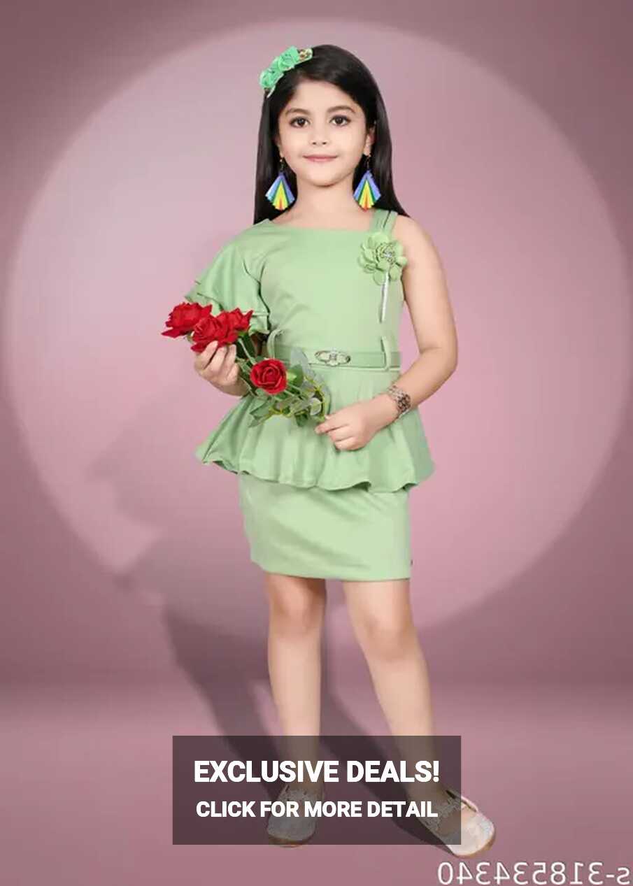 Stylish Green Cotton Silk Girls Western Dress Designer Sleeves and ...