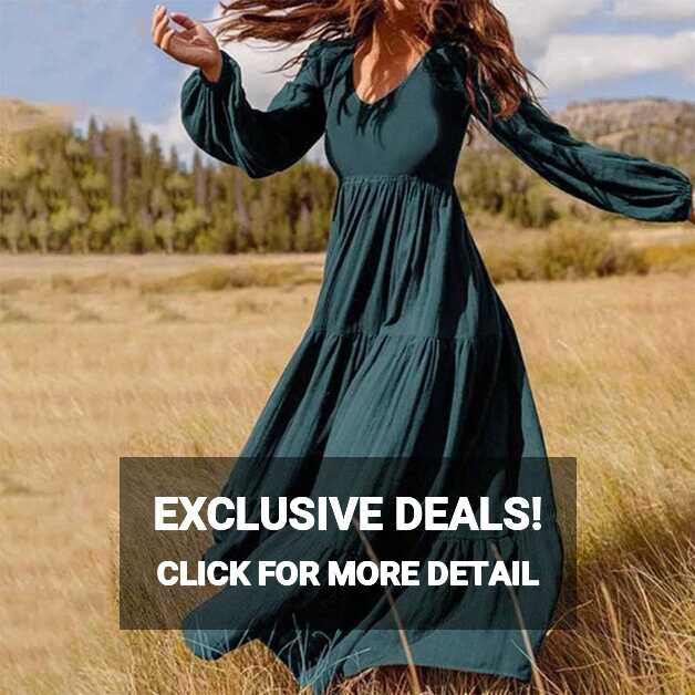 Stylish Ruffle Maxi Dress Casual Puff Sleeve Tunic Vestidos Female ...