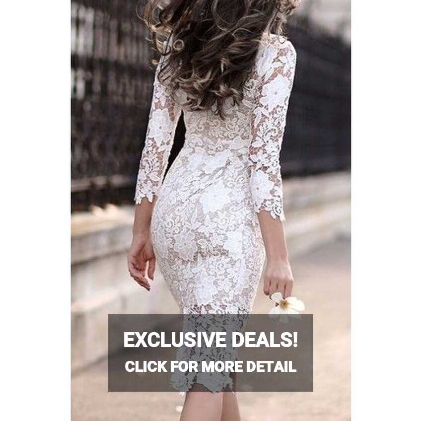 Stylish Women s Lace Cut Out Over Hip 3/4 Sleeve Pure Color Dress ...