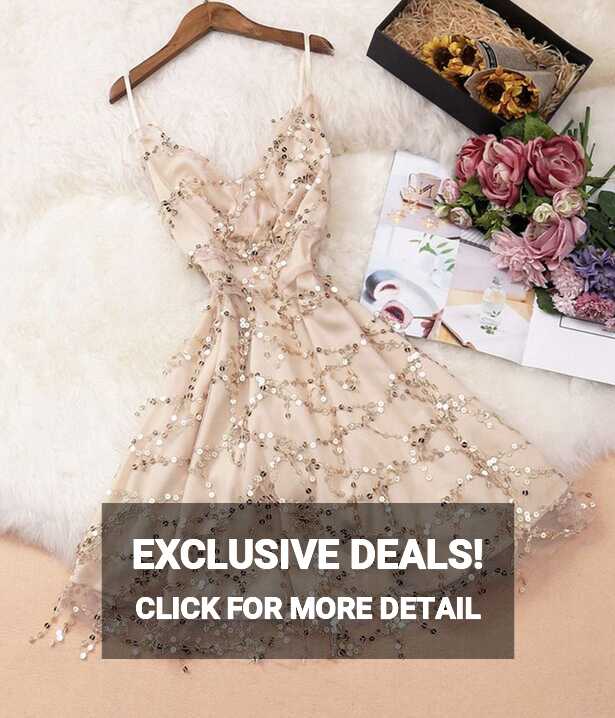 Stylish v neck tulle sequins short dress party dress