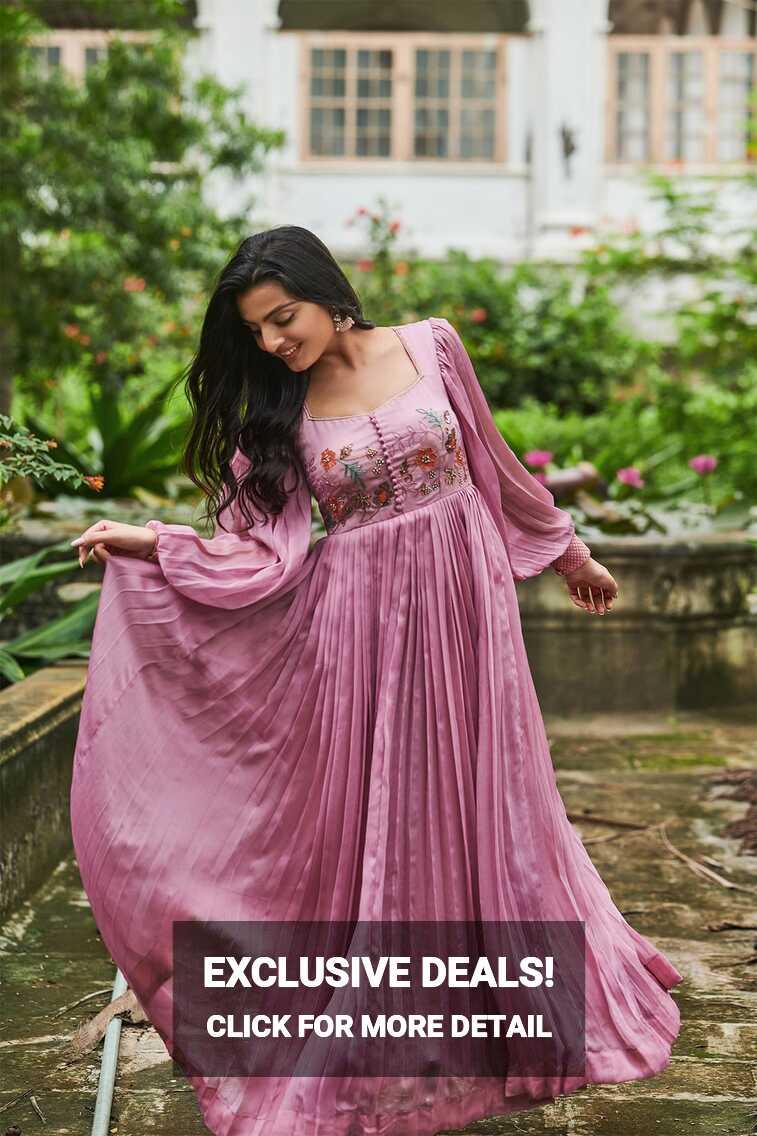 Sugary Pink Long Gown | Embroidery Long Gown Online