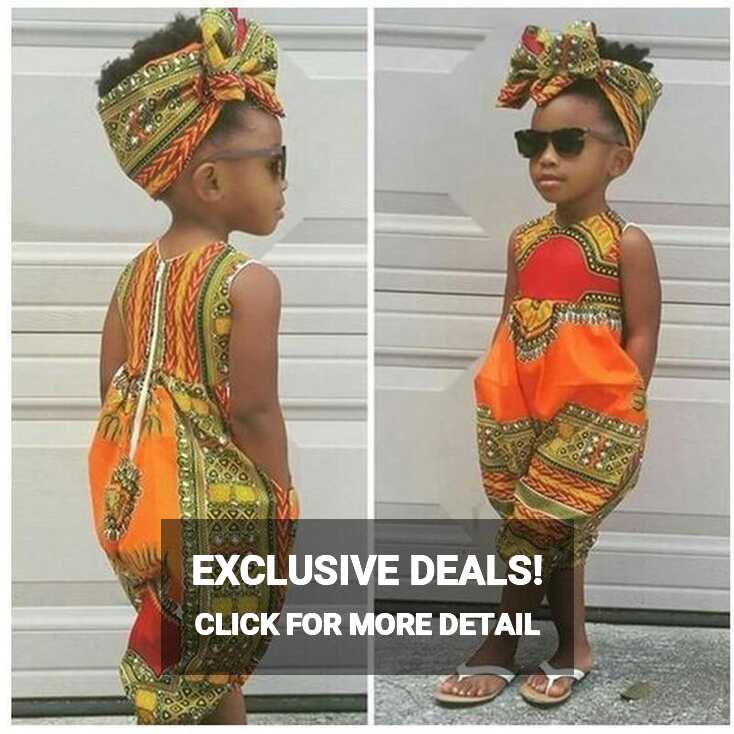 Summer African Dresses for Kids + Girls Dashiki Jumpsuit ...