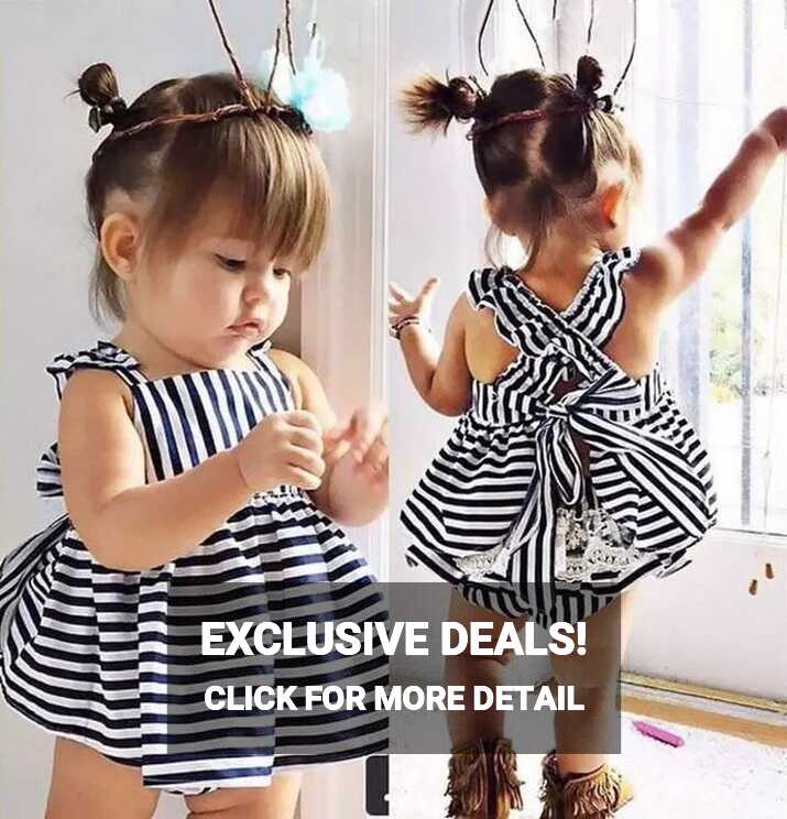 Summer Baby Girl Backless Stripe Outfit Dress - 13-18M / Blue