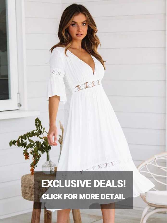 Summer Casual Long Dress Women Boho Elegant White Dress Short ...