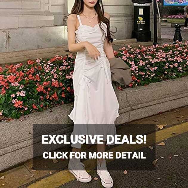 Summer Casual White Strap Dress Women Sleeveless Solid Elegant ...