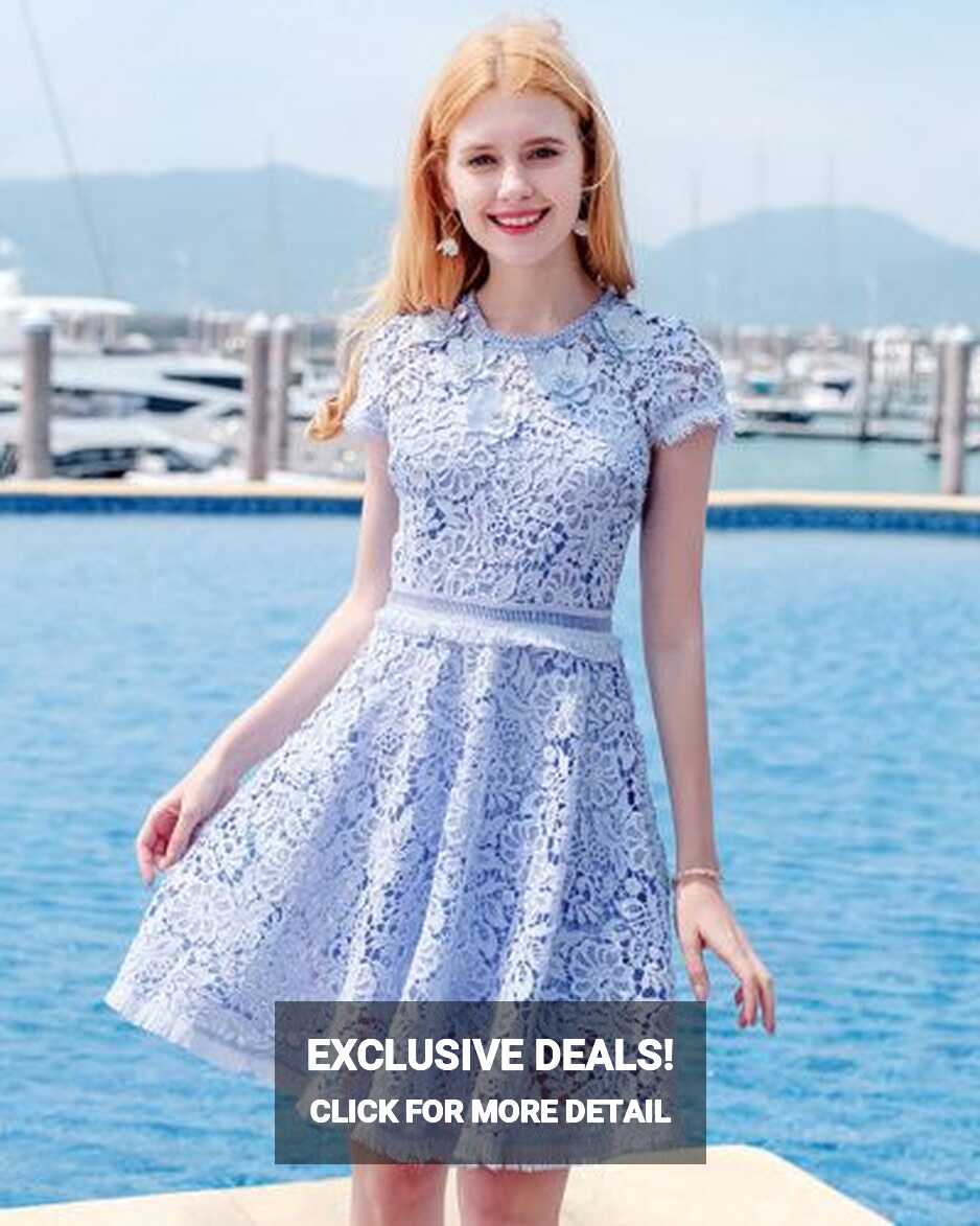 Summer Dress Beachwear Midi Juniors Sky Blue Cute Bohemian Lace ...