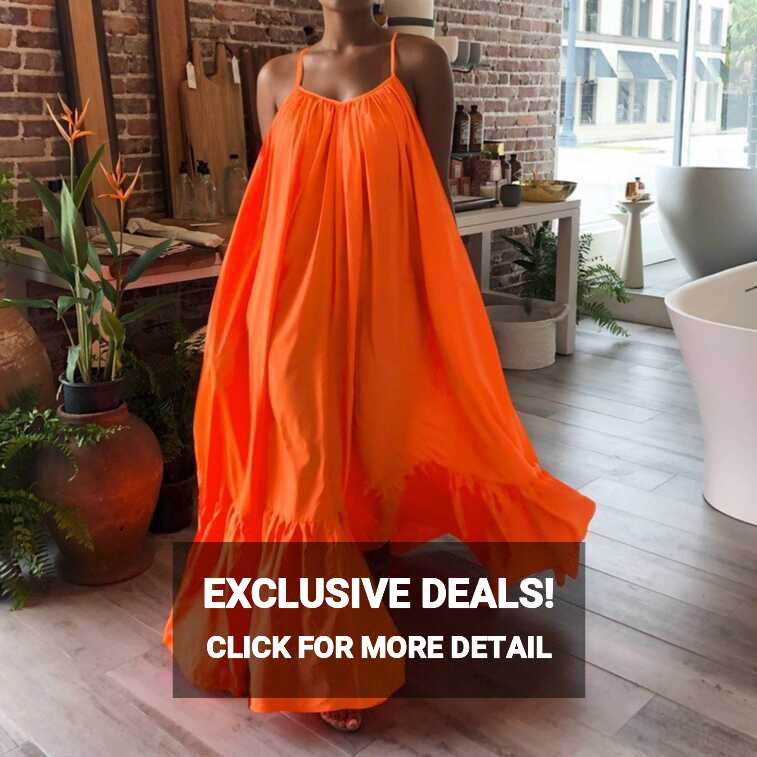 Summer Dress Women Sexy Sleeveless Ruffled Spaghetti Strap Maxi ...