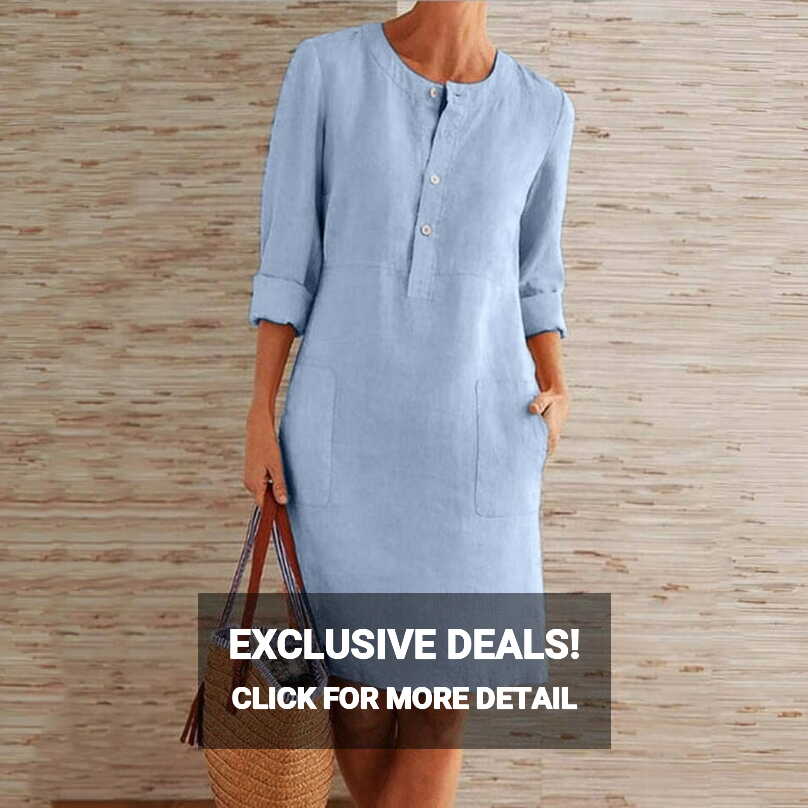 Summer Dress for Women Women&#39;S Round Neck Knee-Length Linen Dress ...