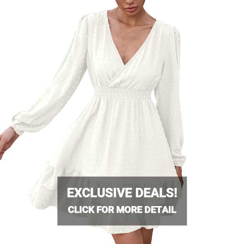 Summer Dresses For Women 2023 Beach White Sweet Cute V Neck Ruffle ...