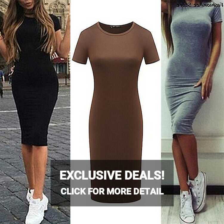 Summer Dresses Women Knee-length Skinny Office Dress Short Sleeve ...