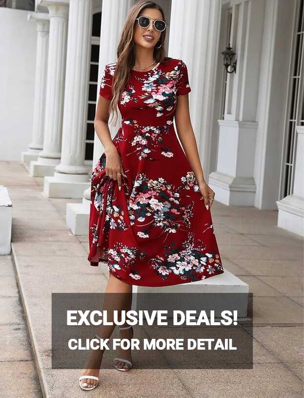 Summer Dresses for Women 2023 Short Sleeve Round Neck Floral Print ...