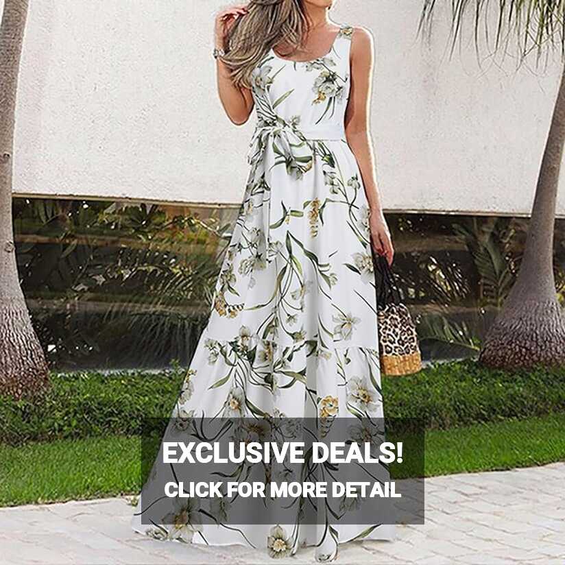 Summer Dresses for Women with Floral Print Sleeveless Long Dress ...