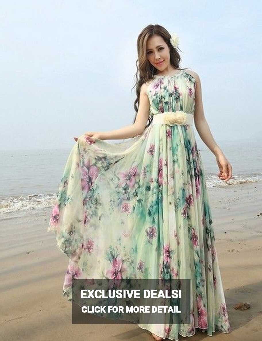 Summer Floral Long Beach Maxi Dress Lightweight Sundress Plus Size ...