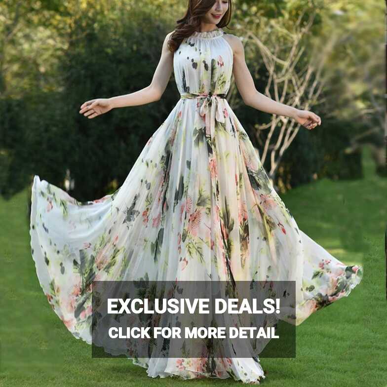 Summer Floral Long Chiffon Maxi Dress Gown Plus Sizes celebrity ...