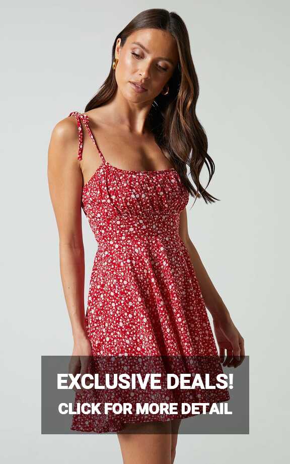 Summer Jam Mini Dress - Strappy Slip Dress in Red Floral Print ...