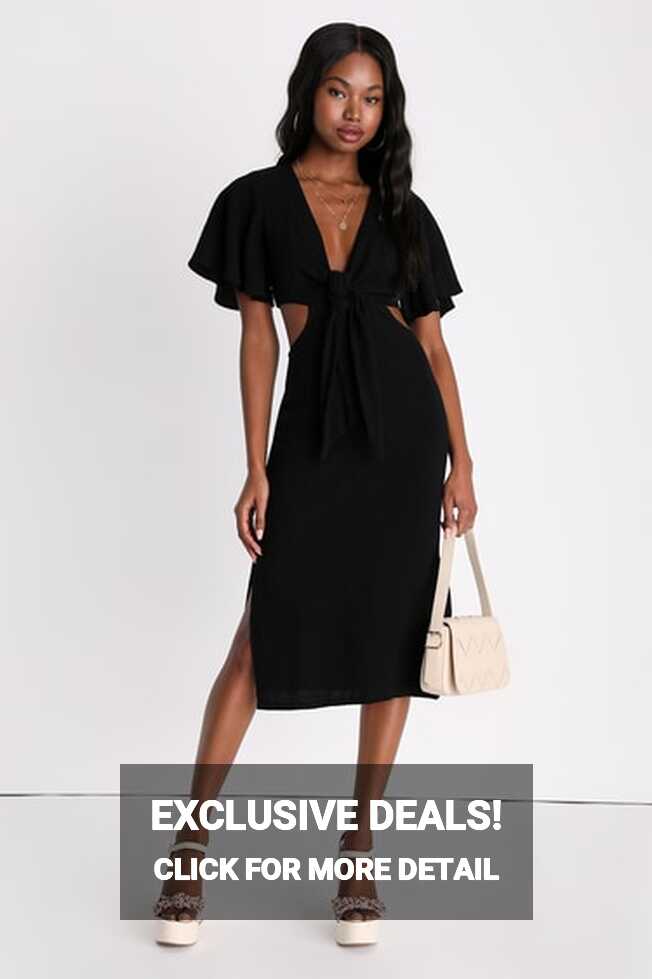 Summer Journey Black Tie-Front Cutout Midi Dress, 44% OFF